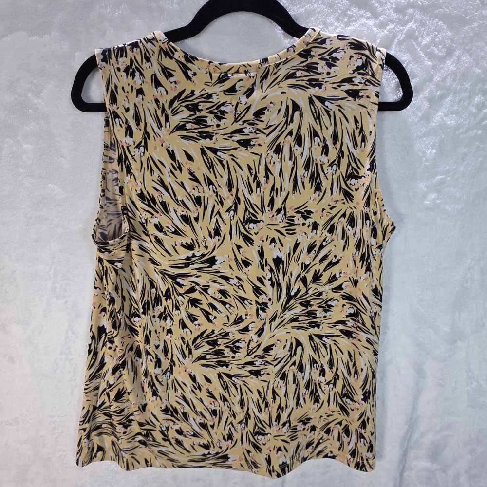 Liz Claiborne Career Petite Yellow Swirl Print Sleeveless Blouse Size PL - Picture 2 of 4